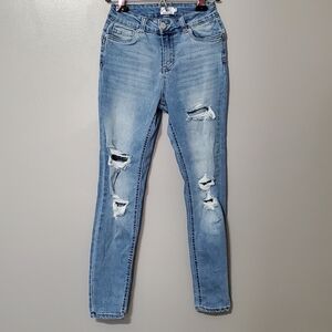 Refuge Rio Mid Rise Push Up Skinny Jeans Womens Med Wash Distressed Size 1